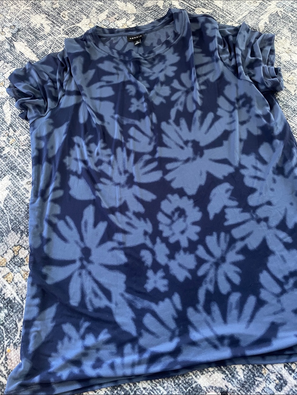 Torrid Blue Floral Mesh Short-Sleeve Top - Women